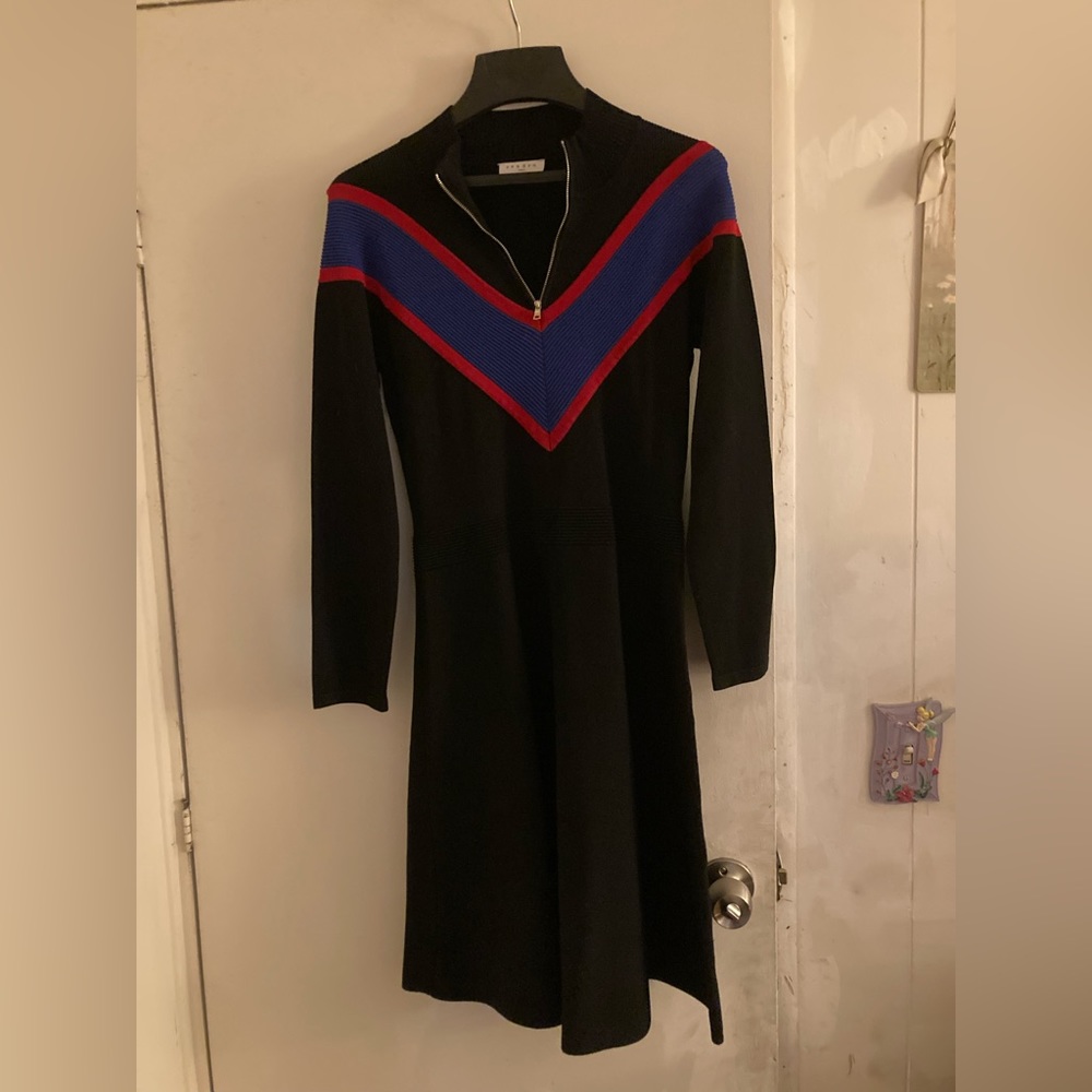 Rare LANA DEL REY Sandro Chevron Black Knit Dress (L) - Picture 7 of 14